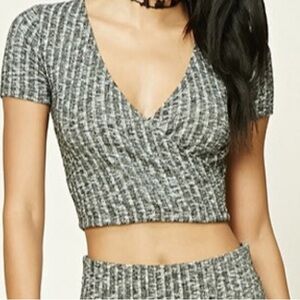 Cropped Surplice Heathered Top